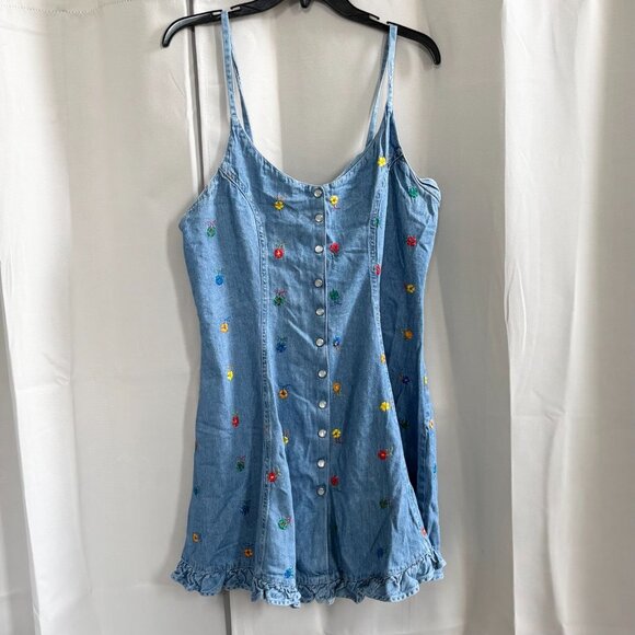 Vtg Kalifornia Juniors Dress Size 13 Denim Western Floral Embroidered Y2K 18663 - Picture 1 of 10